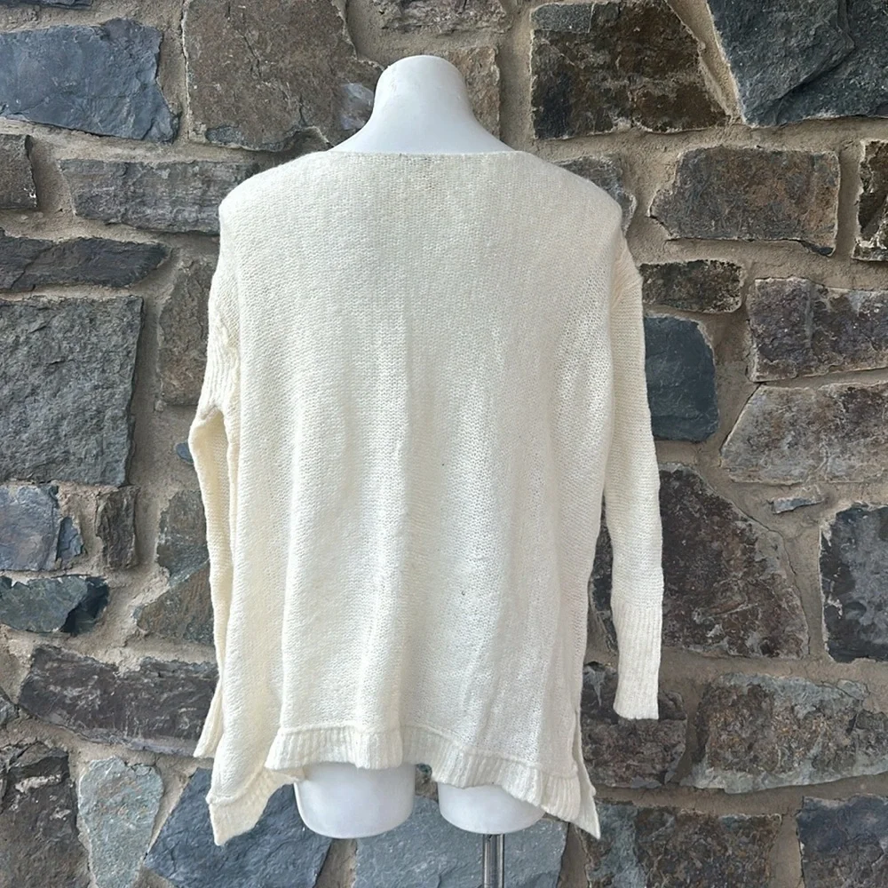 Free People Alpaca Knit Lofty V-Neck Pullover Sweater in Ivory Size Medium
